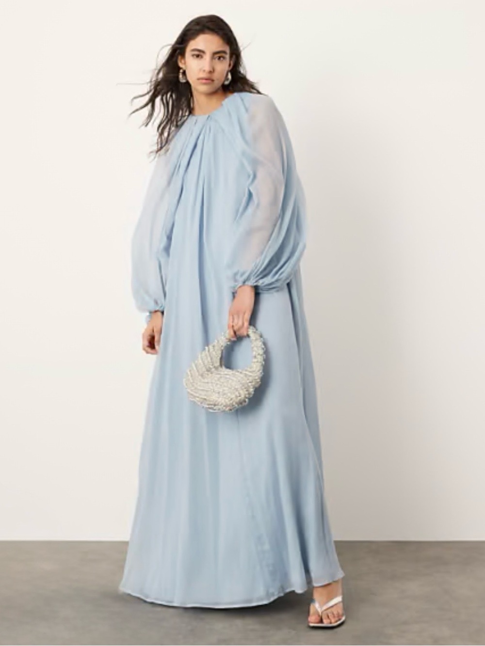 ASOS EDITION chiffon volume sleeve maxi dress in powder blue